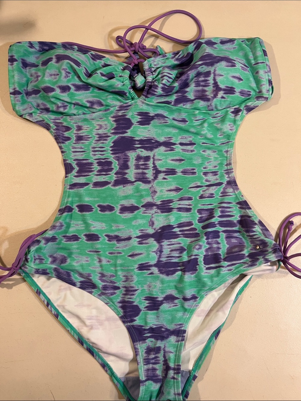 American Eagle Outfitters Green & Purple Tie-Dye Cutout One-Piece Swim